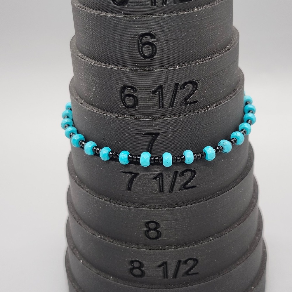 Turquoise Black Onyx Beaded Bracelet 7" Silver Clasp Gemstone Boho
